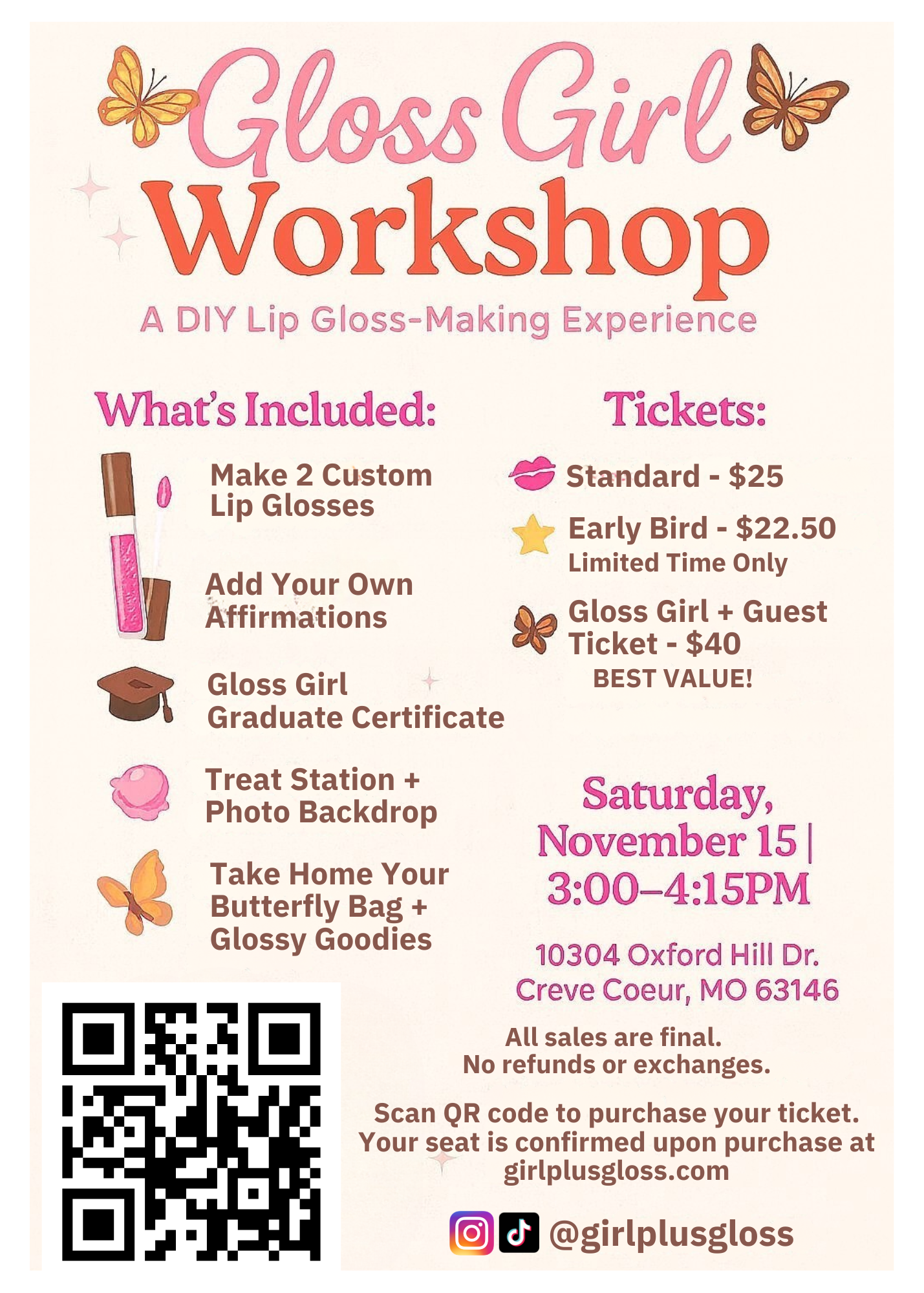 Gloss Girl Workshop: A DIY Lip Gloss Making Experience (Pre-Sale Tickets ONLY)